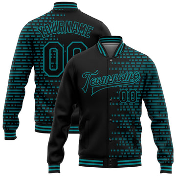 FUNSTUFFPRINT Custom Black Teal Halftone 3D Pattern Design Bomber Full-Snap Varsity Letterman Jacket 3D Baseball Jacket