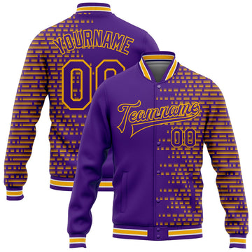 FUNSTUFFPRINT Custom Purple Gold-White Halftone 3D Pattern Design Bomber Full-Snap Varsity Letterman Jacket 3D Baseball Jacket