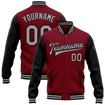 FUNSTUFFPRINT Custom Crimson Gray-Black Bomber Full-Snap Varsity Letterman Two Tone Jacket 3D Baseball Jacket