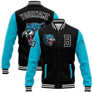 FUNSTUFFPRINT Custom Black Lakes Blue-White 3D Pattern Design Bomber Full-Snap Varsity Letterman Jacket 3D Baseball Jacket