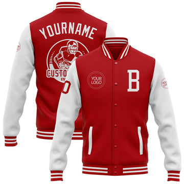 FUNSTUFFPRINT Custom Red White Bomber Full-Snap Varsity Letterman Two Tone Jacket 3D Baseball Jacket