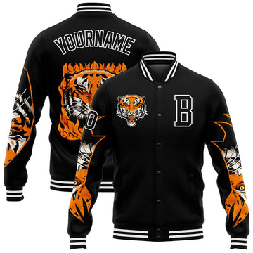 FUNSTUFFPRINT Custom Black White Tiger 3D Pattern Design Bomber Full-Snap Varsity Letterman Jacket 3D Baseball Jacket