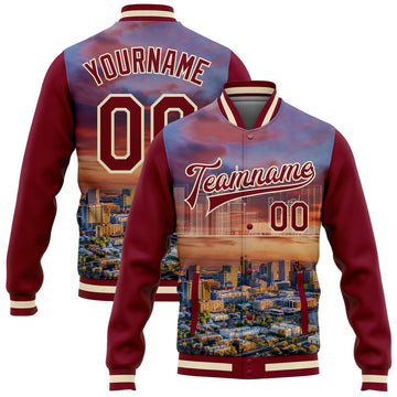 FUNSTUFFPRINT Custom Maroon Cream Phoenix Arizona City Edition 3D Bomber Full-Snap Varsity Letterman Jacket 3D Baseball Jacket