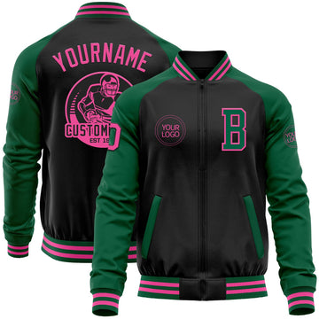 FUNSTUFFPRINT Custom Black Pink-Kelly Green Bomber Varsity Letterman Two Tone Zipper Jacket 3D Baseball Jacket