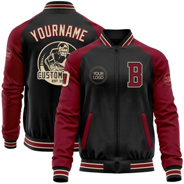 FUNSTUFFPRINT Custom Black City Cream-Crimson Bomber Varsity Letterman Two Tone Zipper Jacket 3D Baseball Jacket