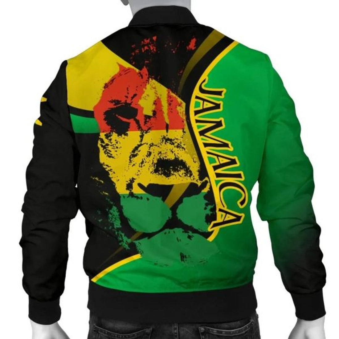 FUNSTUFFPRINTI Jamaica Men's Bomber Jacket - Jamaican Lion with Coat Of Arms - Bomber Jacket