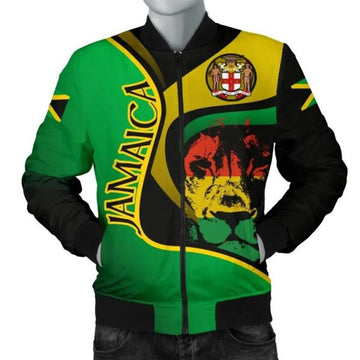 FUNSTUFFPRINTI Jamaica Men's Bomber Jacket - Jamaican Lion with Coat Of Arms - Bomber Jacket