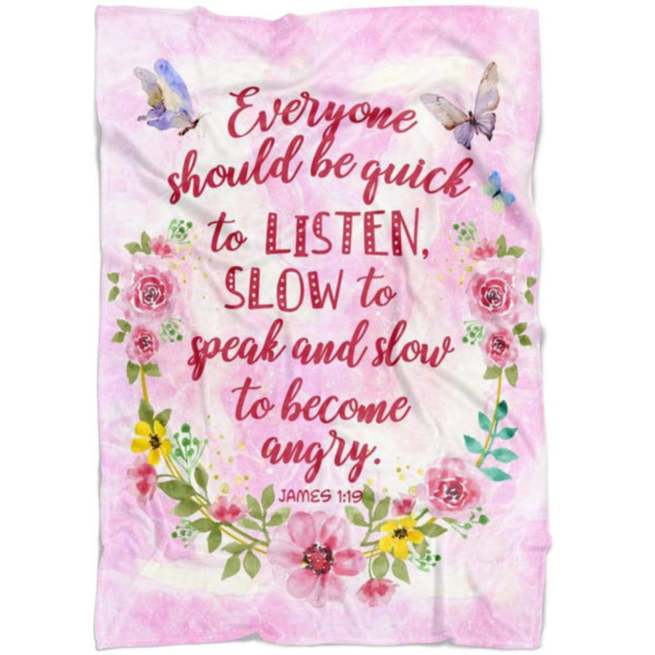 FUNSTUFFPRINT James 119 Be Quick To Listen Slow To Speak And Slow To Become Angry Fleece Blanket - Christian Blanket - Bible Verse Blanket