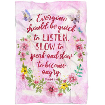 FUNSTUFFPRINT James 119 Be Quick To Listen Slow To Speak And Slow To Become Angry Fleece Blanket - Christian Blanket - Bible Verse Blanket