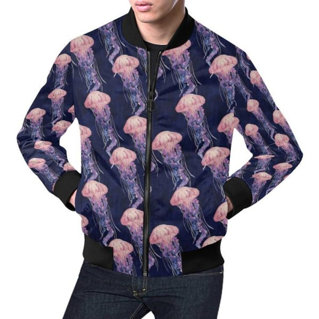 FUNSTUFFPRINTI Jellyfish Print Pattern Men's 3D Bomber Jacket