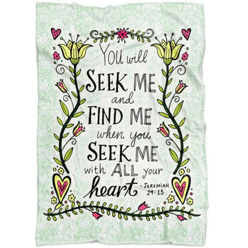 FUNSTUFFPRINT Jeremiah 2913 You Will Seek Me And Find Me Fleece Blanket - Christian Blanket - Bible Verse Blanket