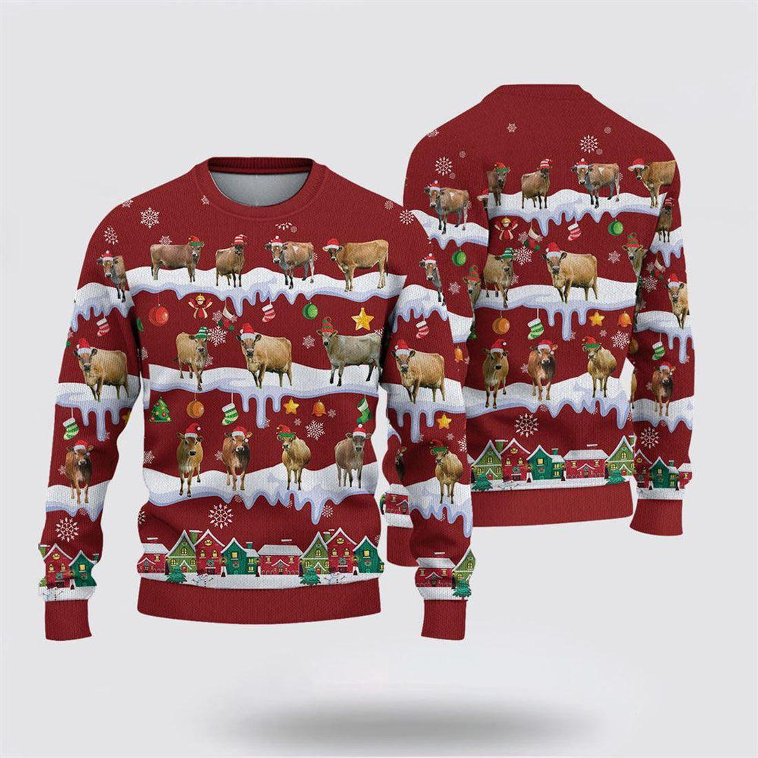FUNSTUFFPRINT Jersey Christmas Knitted Sweater, Gifts For Farmers, Rural Lovers Ugly  Sweater