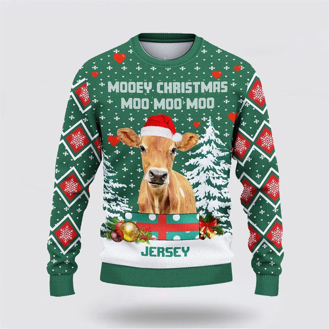 FUNSTUFFPRINT Jersey Green Merry Christmas Ugly Sweater, Gifts For Farmers, Rural Lovers Ugly Sweater