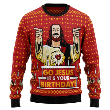 FUNSTUFFPRINT Jessus's Birthday Ugly Christmas Sweater - Xmas Gifts For Him Or Her - Christmas Gift For Friends - Christian Shirts Gifts Idea Ugly  Sweater
