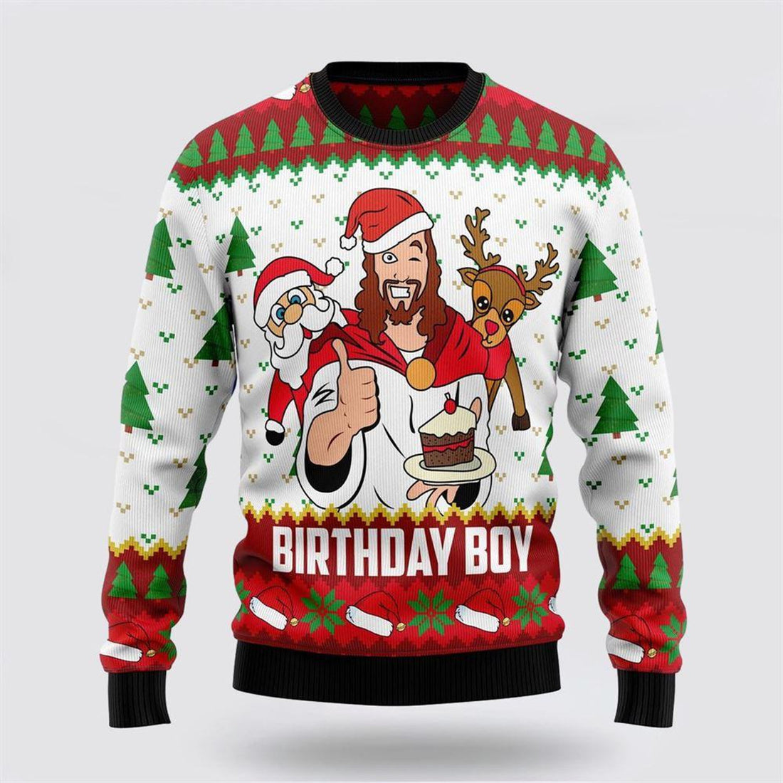 FUNSTUFFPRINT Jesus Birthday Boy Ugly Christmas Sweater – Gifts For Christians Ugly  Sweater