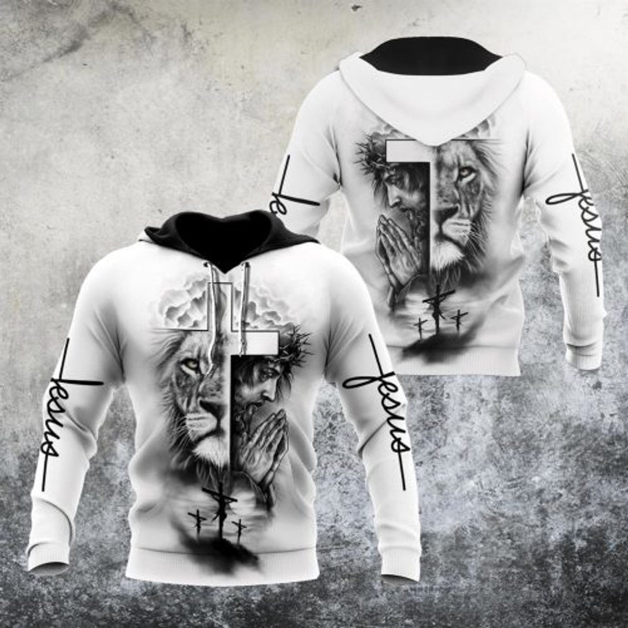 FUNSTUFFPRINT Christian 3D Hoodie Jesus Christ And Lion Cross 3D Hoodie and Zip Hoodie