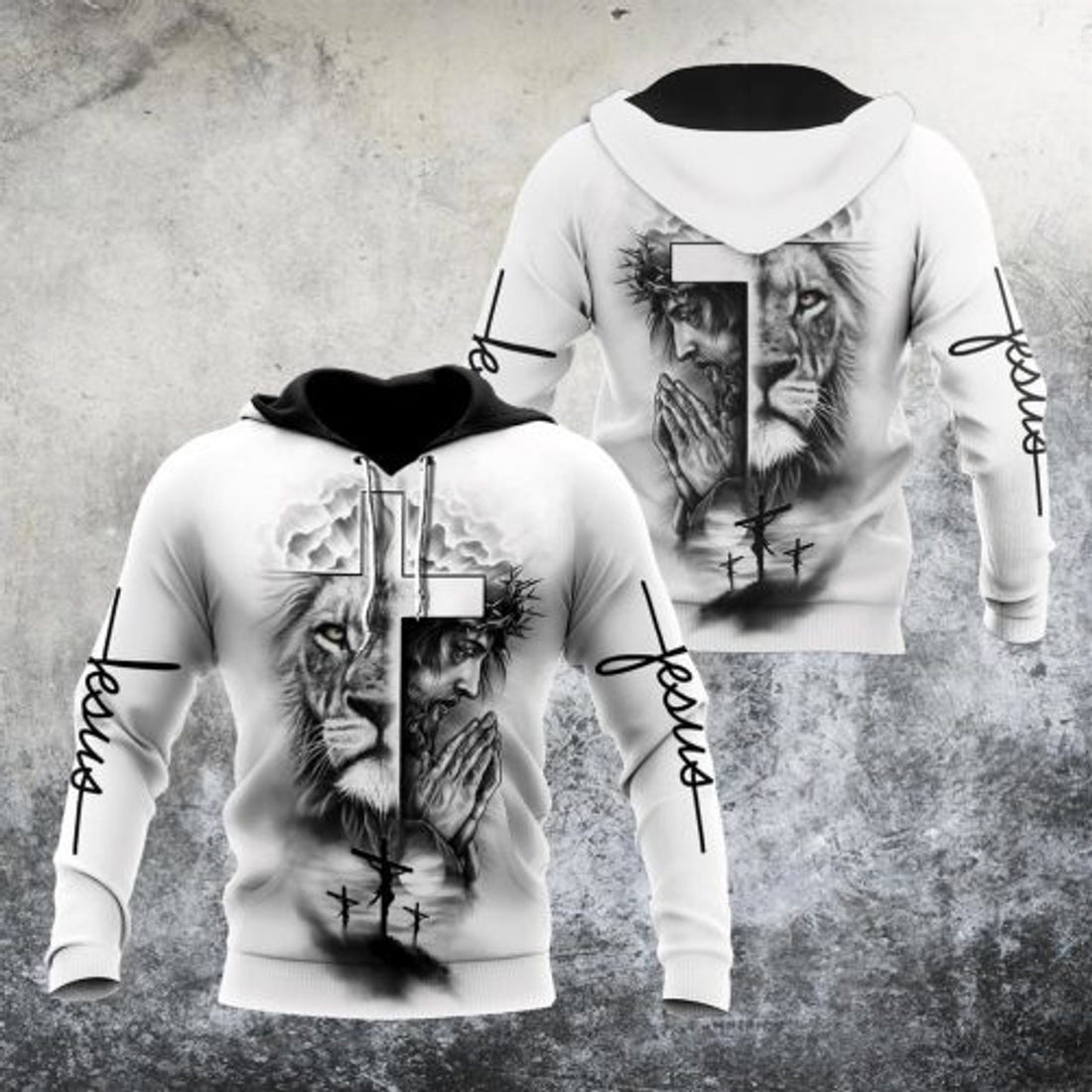 FUNSTUFFPRINT Christian 3D Hoodie Jesus Christ And Lion Cross 3D Hoodie and Zip Hoodie