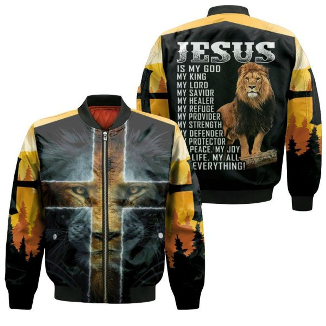 FUNSTUFFPRINTI Jesus Is My God King Lord Savior My Everything Lion 3D Bomber Jacket