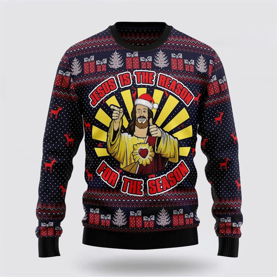 FUNSTUFFPRINT Jesus Is The Reason For The Season Funny Ugly Christmas Sweater – Gifts For Christians Ugly  Sweater
