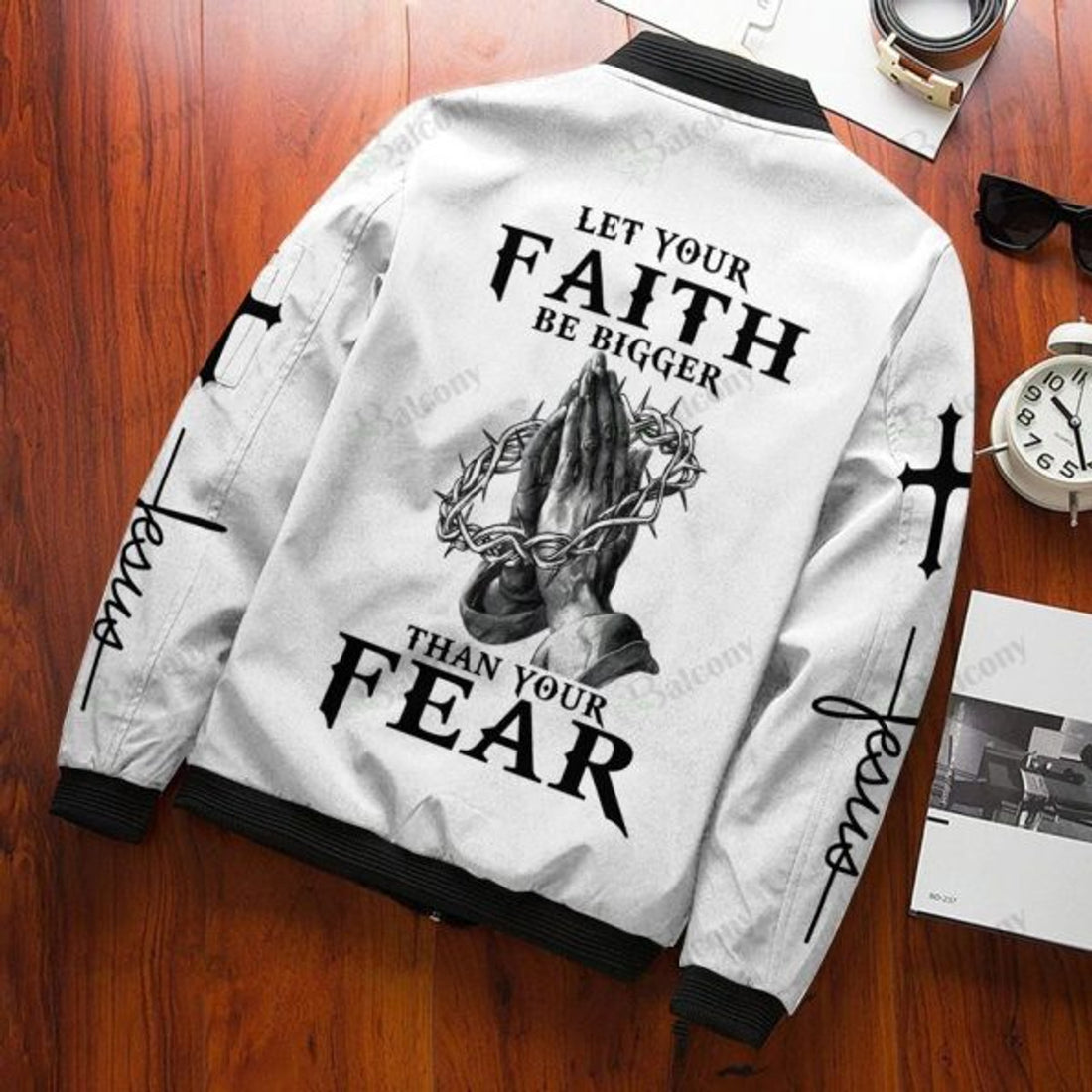 FUNSTUFFPRINTI Jesus Let your faith be bigger than your fear Bomber Jacket