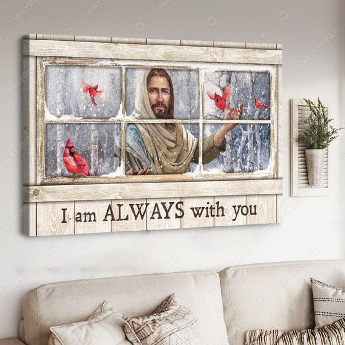 Jesus Poster, Cardinal Bird, I Am Always With You Poster and Canvas