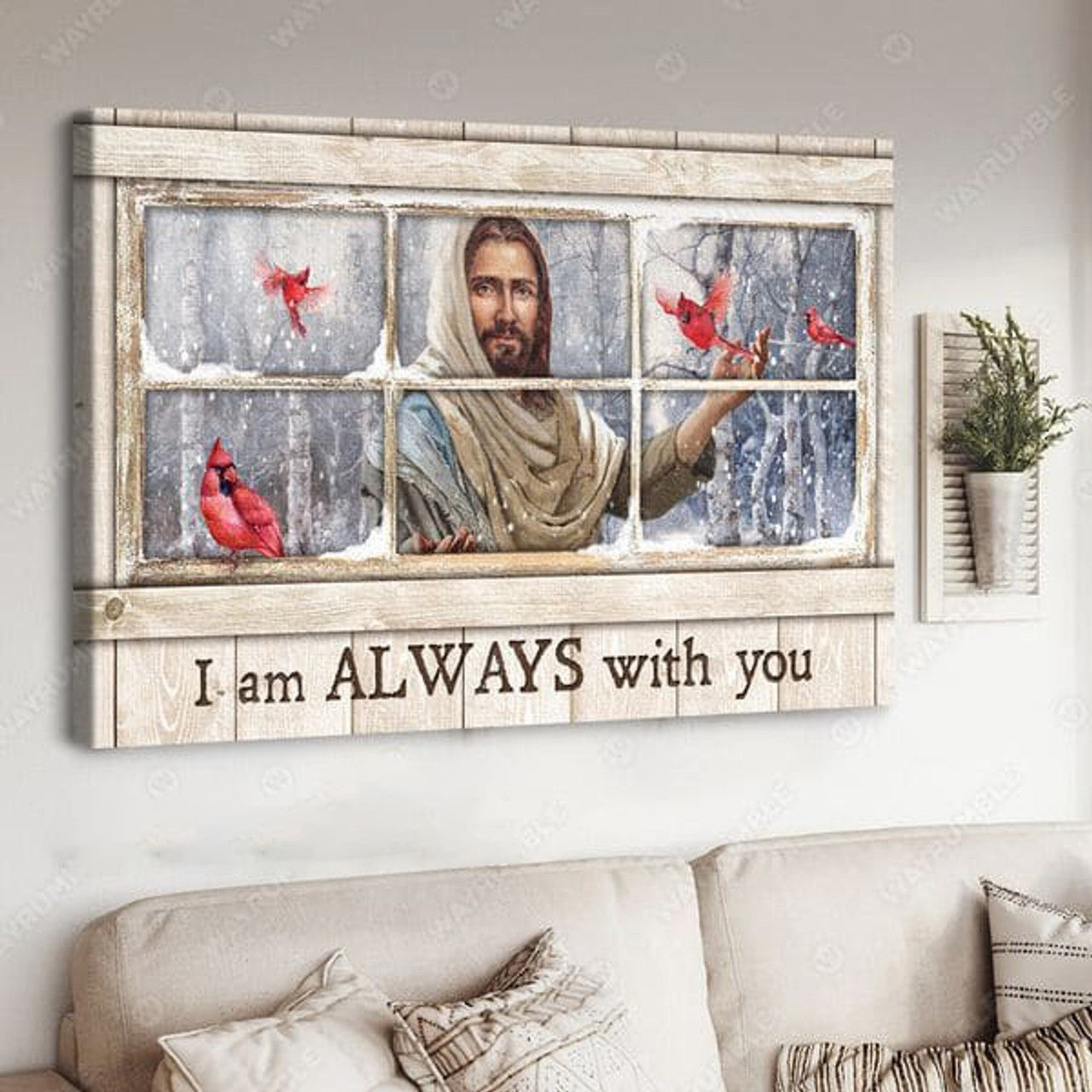 Jesus Poster, Cardinal Bird, I Am Always With You Poster and Canvas