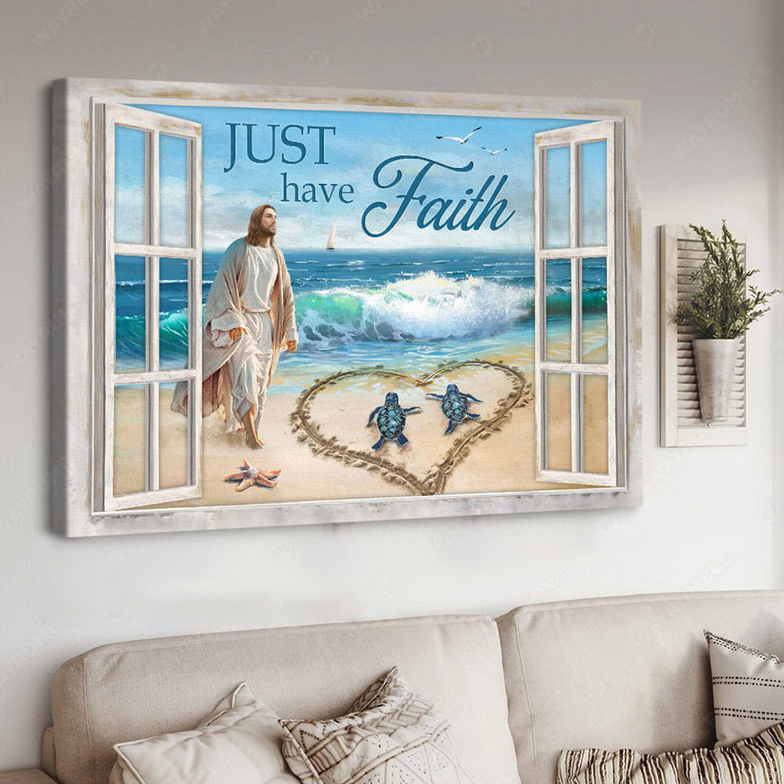Jesus Poster, Window Decor, Just Have Faith, Turtle Beach Poster and Canvas
