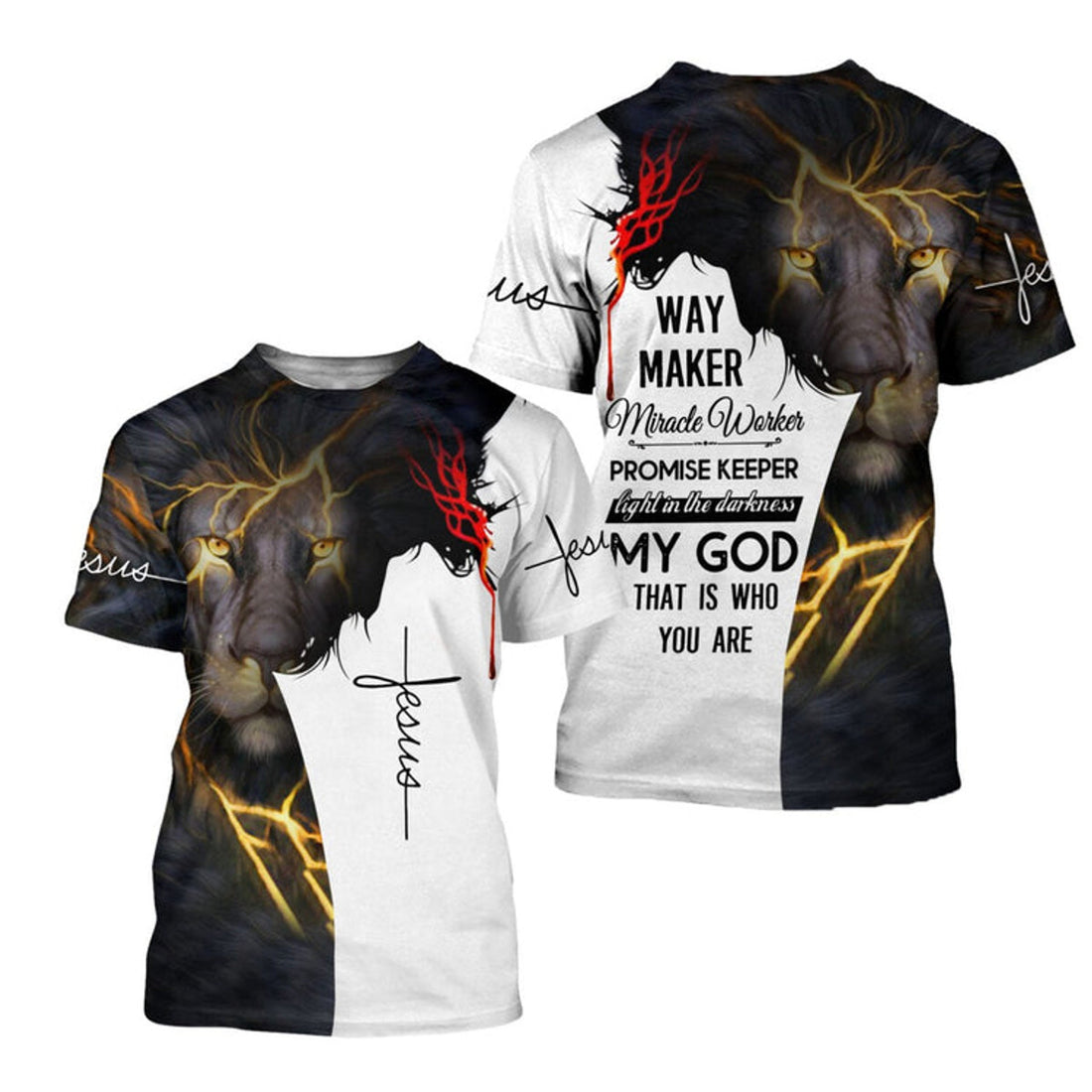 FUNSTUFFPRINT Jesus Way Maker 3D All Over Printed Shirts My God That Is Who You Are Lion Jesus 3D T-shirt