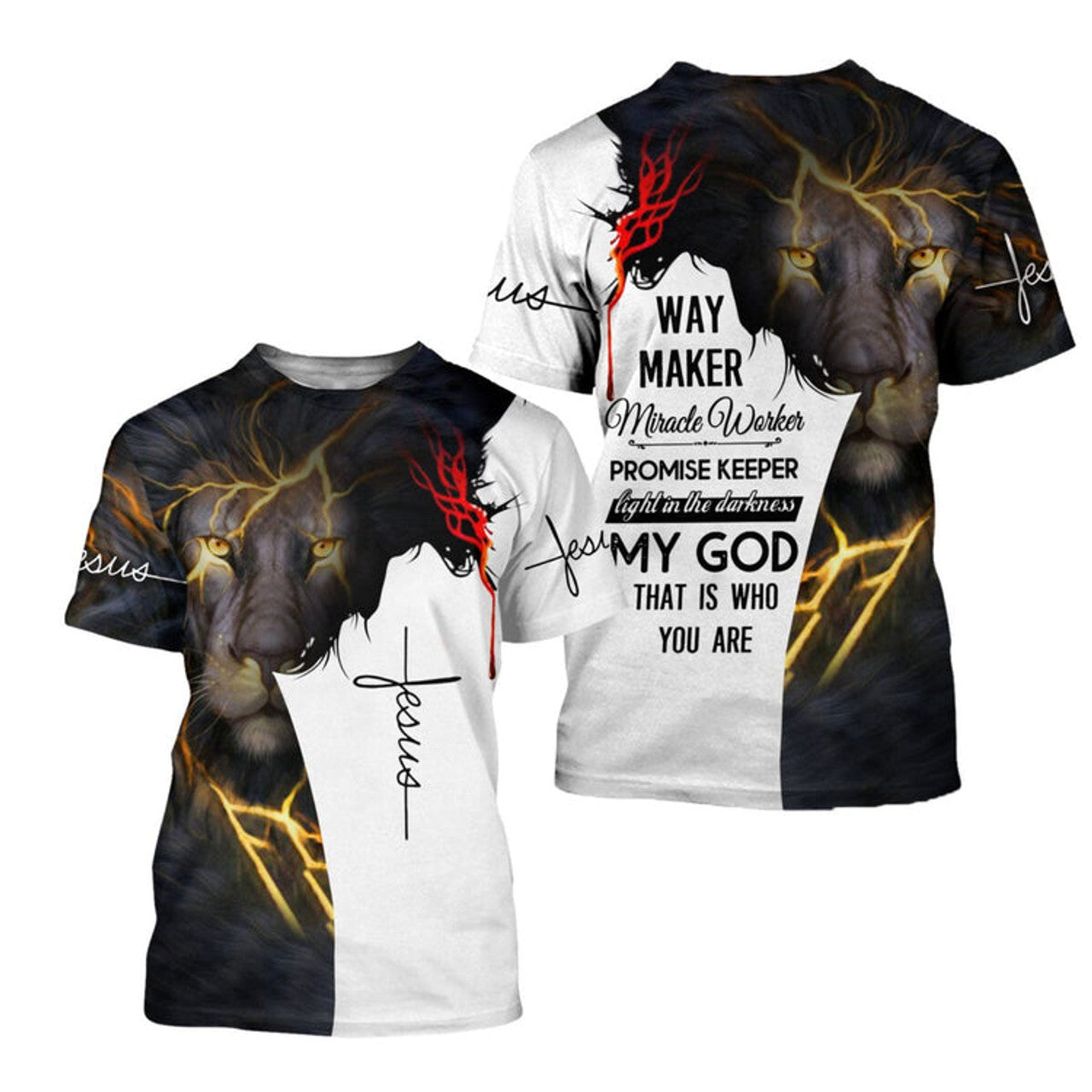 FUNSTUFFPRINT Jesus Way Maker 3D All Over Printed Shirts My God That Is Who You Are Lion Jesus 3D T-shirt