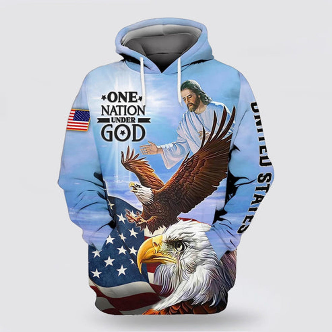 FUNSTUFFPRINT 3D Jesus American Eagles Flag One Nation Under God 3D Hoodie and Zip Hoodie