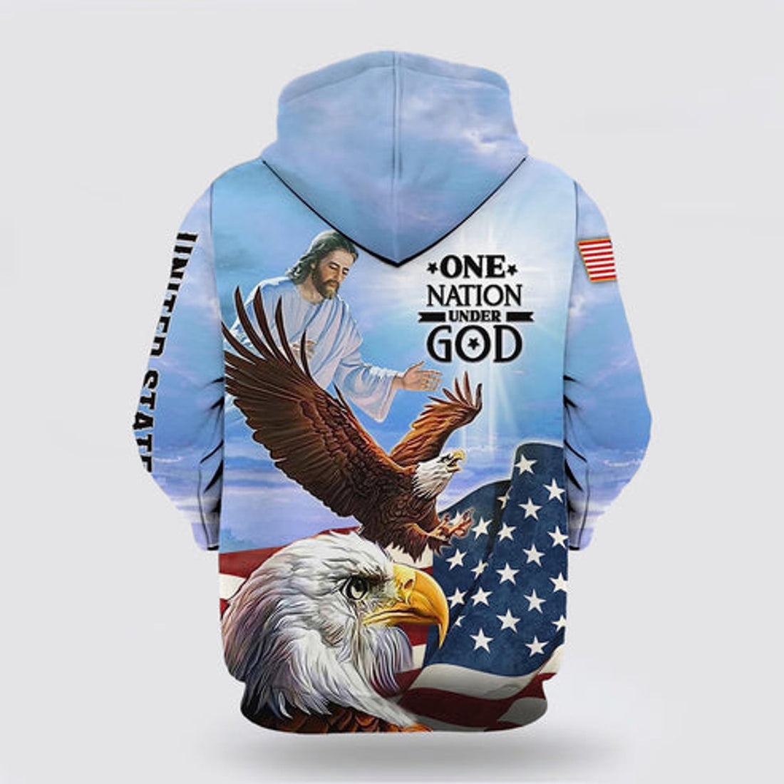 FUNSTUFFPRINT 3D Jesus American Eagles Flag One Nation Under God 1 3D Hoodie and Zip Hoodie