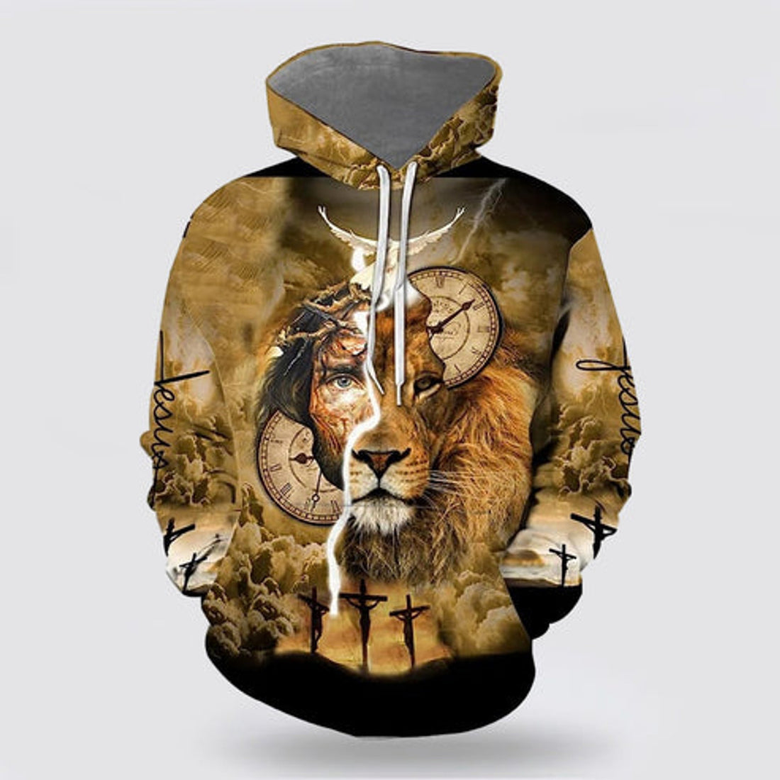 FUNSTUFFPRINT 3D Jesus And Lion Half Face 3D Hoodie and Zip Hoodie