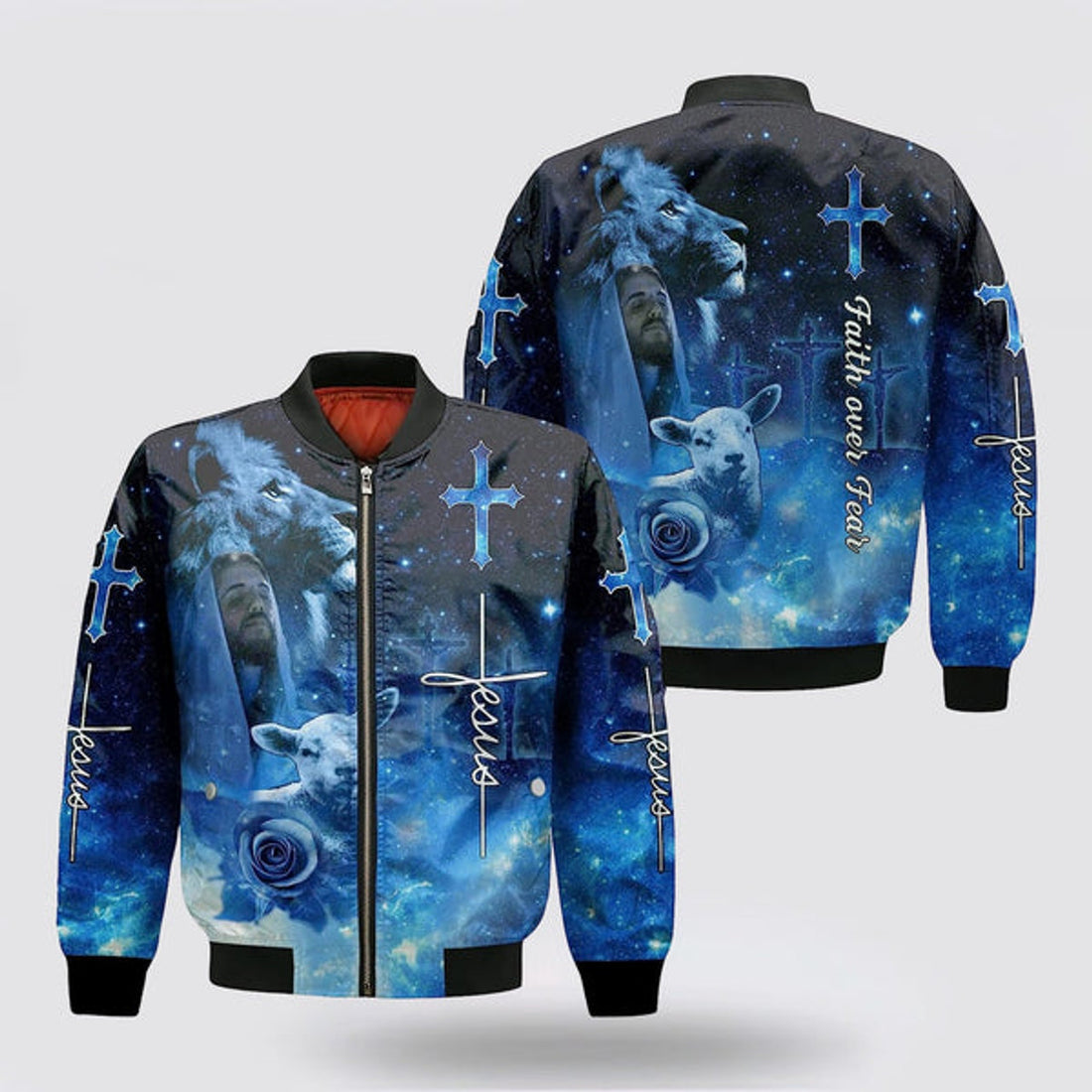 FUNSTUFFPRINT Jesus Christ Lion And Lamb Bomber Jacket - Jesus Shirt for Men Women 3D Bomber Jacket