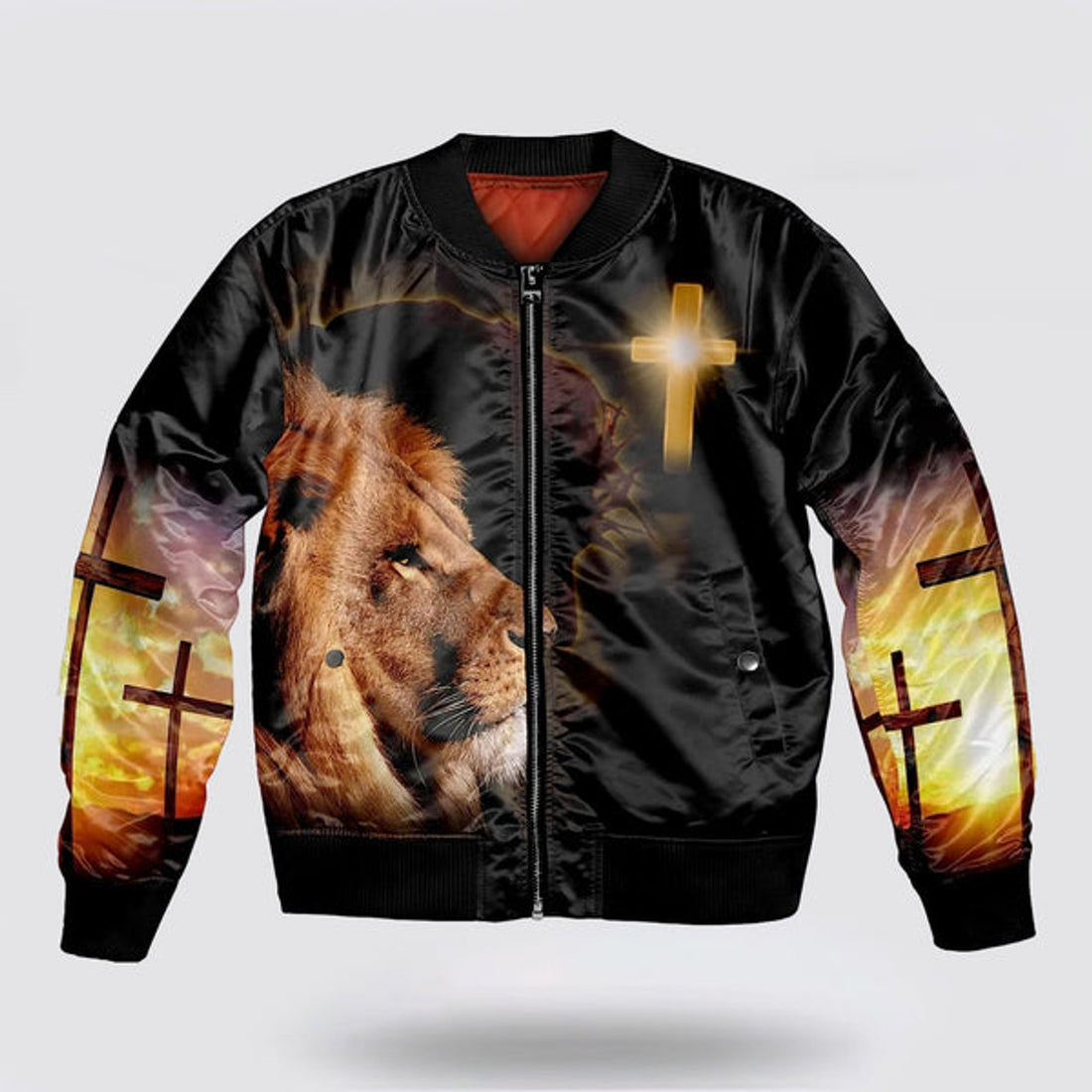 FUNSTUFFPRINT Jesus Christ Lion Cross A Child Of God Bomber Jacket - Jesus Shirt for Men Women 3D Bomber Jacket