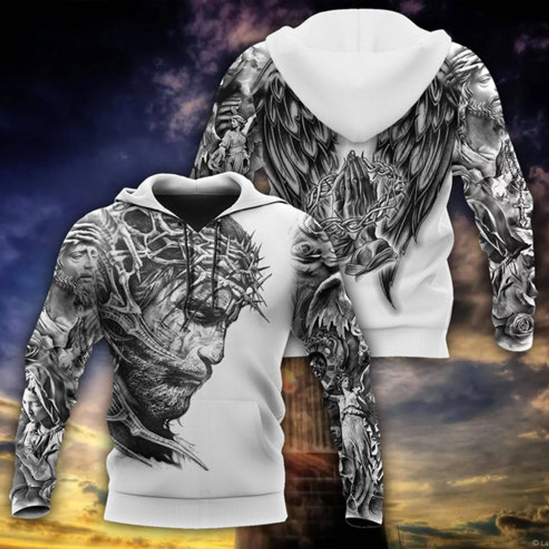 FUNSTUFFPRINT 3DJesus Christ With Wings Tattoo 3D Hoodie and Zip Hoodie