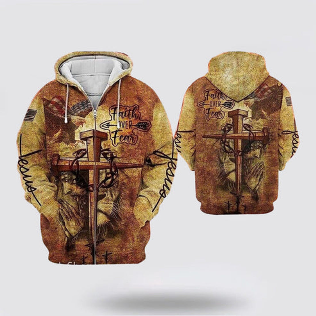 FUNSTUFFPRINT 3D Jesus Faith Over Fear Christian 3D Hoodie and Zip Hoodie