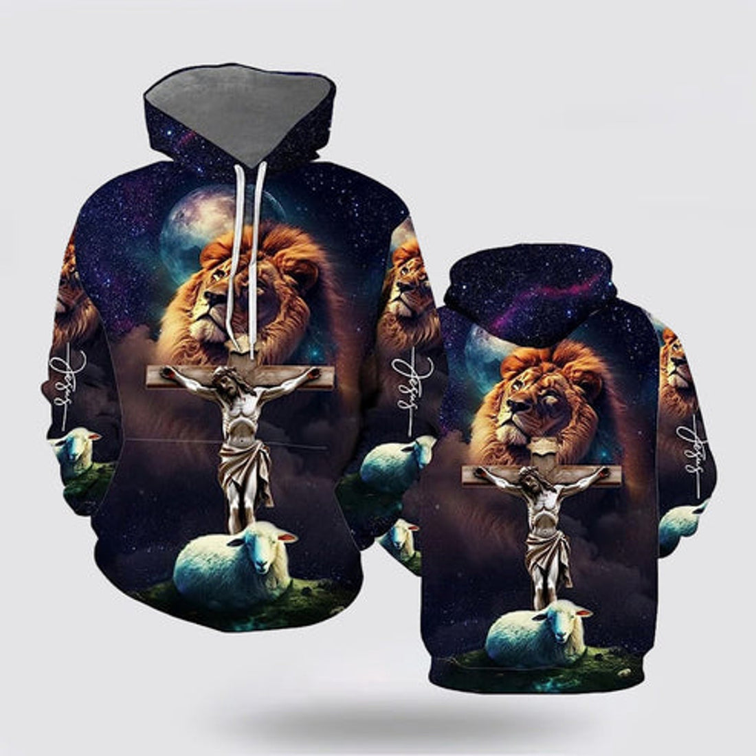 FUNSTUFFPRINT 3D Jesus Lion Sheep Galaxy 3D Hoodie and Zip Hoodie