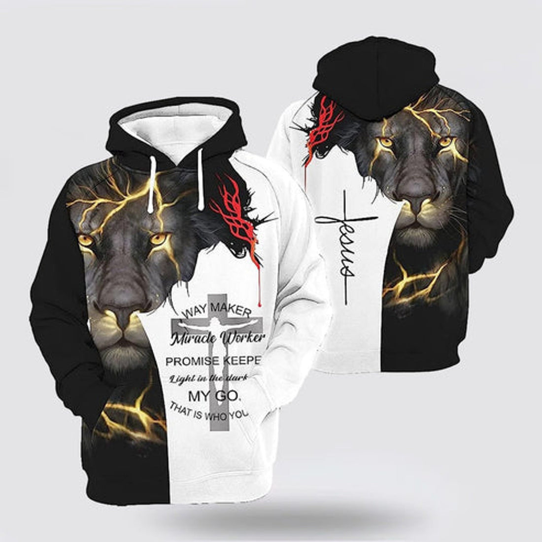 FUNSTUFFPRINT 3D Jesus Lion Way Maker Miracle Worker 3D Hoodie and Zip Hoodie