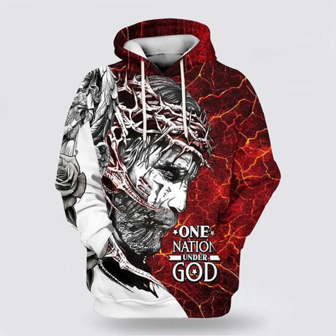 FUNSTUFFPRINT 3D Jesus One Nation Under God 3D Hoodie and Zip Hoodie
