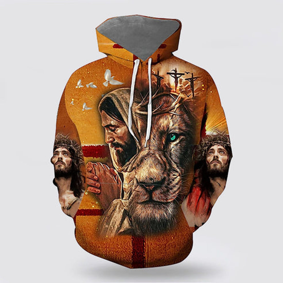FUNSTUFFPRINT 3D Jesus Pray Lion Crucifixion Of Jesus 3D Hoodie and Zip Hoodie