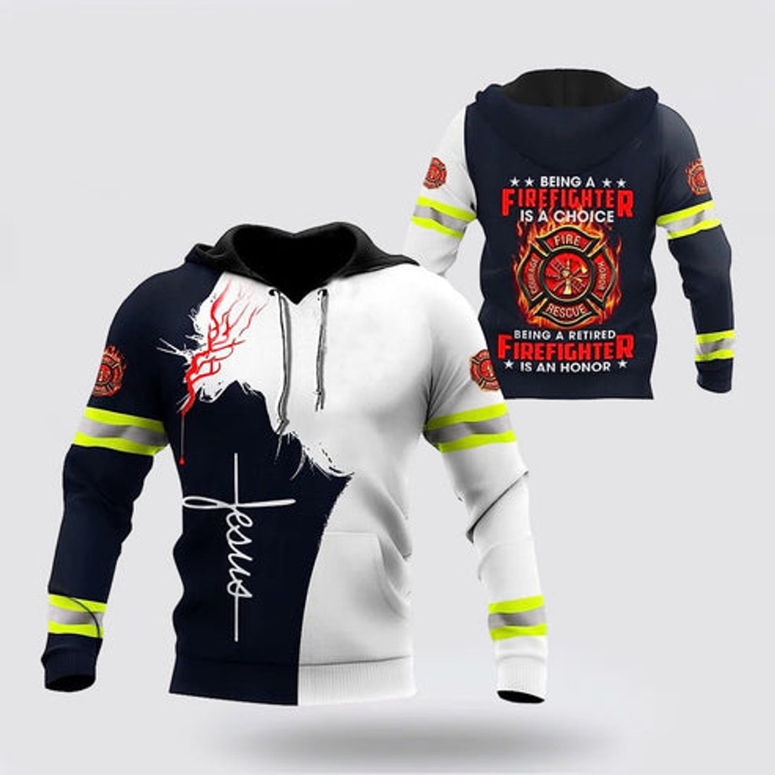 FUNSTUFFPRINT 3D Jesus Proud To Be Firefighter 3D Hoodie and Zip Hoodie