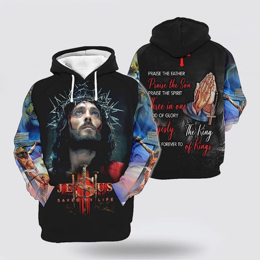 FUNSTUFFPRINT 3D Jesus Saved My Life Hand Pray 3D Hoodie and Zip Hoodie