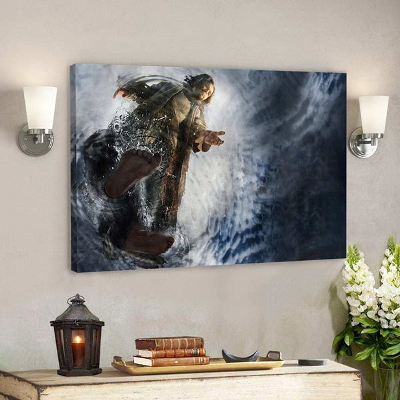 Jesus Saving Peter on The Water Canvas Prints - Canvas Wall Art - Hand of God - Jesus Canvas Poster - Christian Wall Art - Christian Gift 