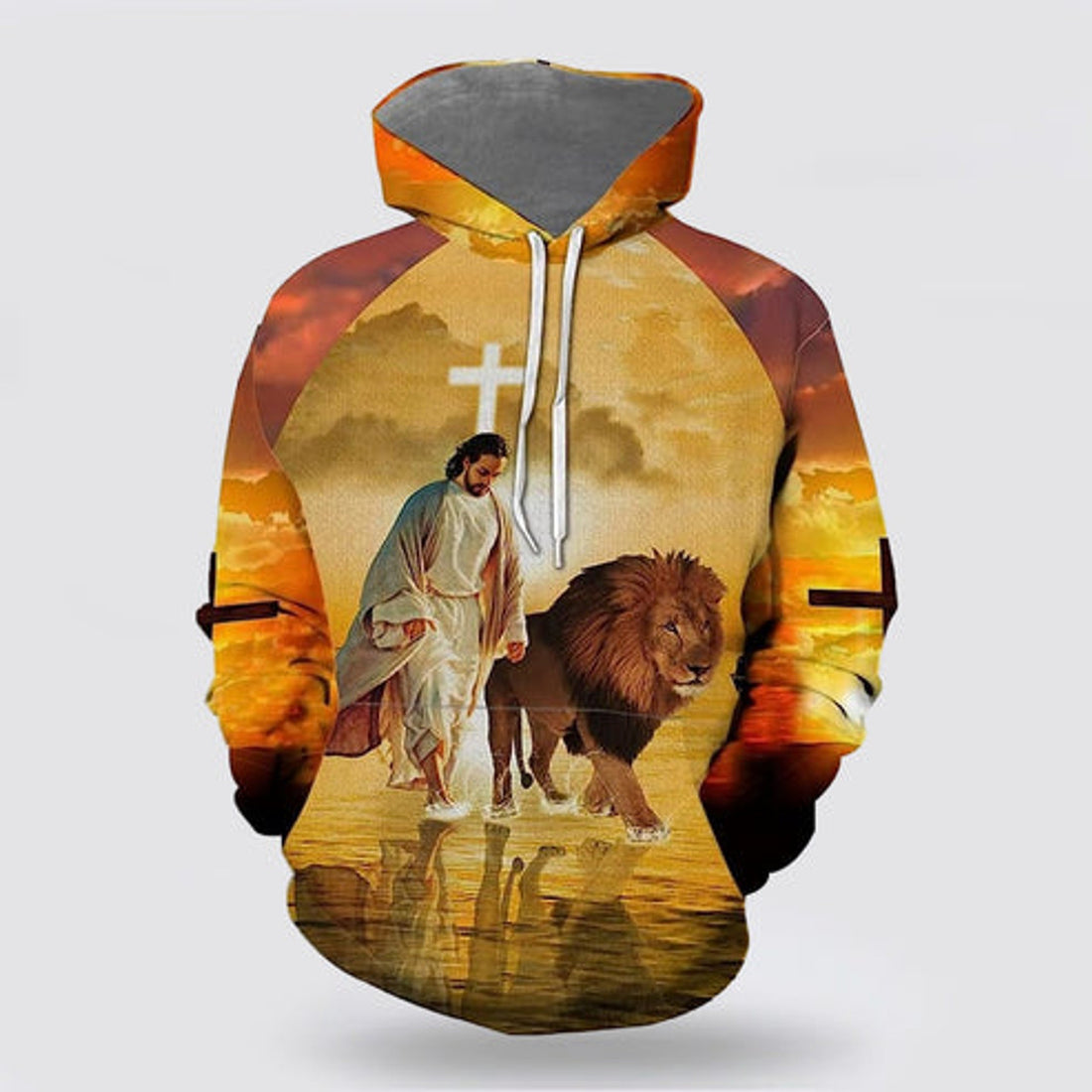 FUNSTUFFPRINT 3D Jesus Walks With Lion Fall For Jesus He Never Leaves 3D Hoodie and Zip Hoodie