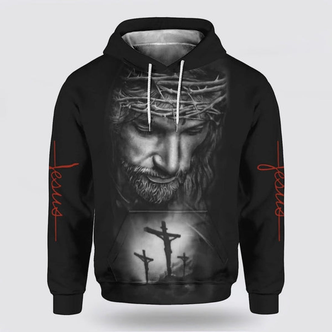 FUNSTUFFPRINT 3DJesus With Crown Of Thorns Cross 3D Hoodie and Zip Hoodie