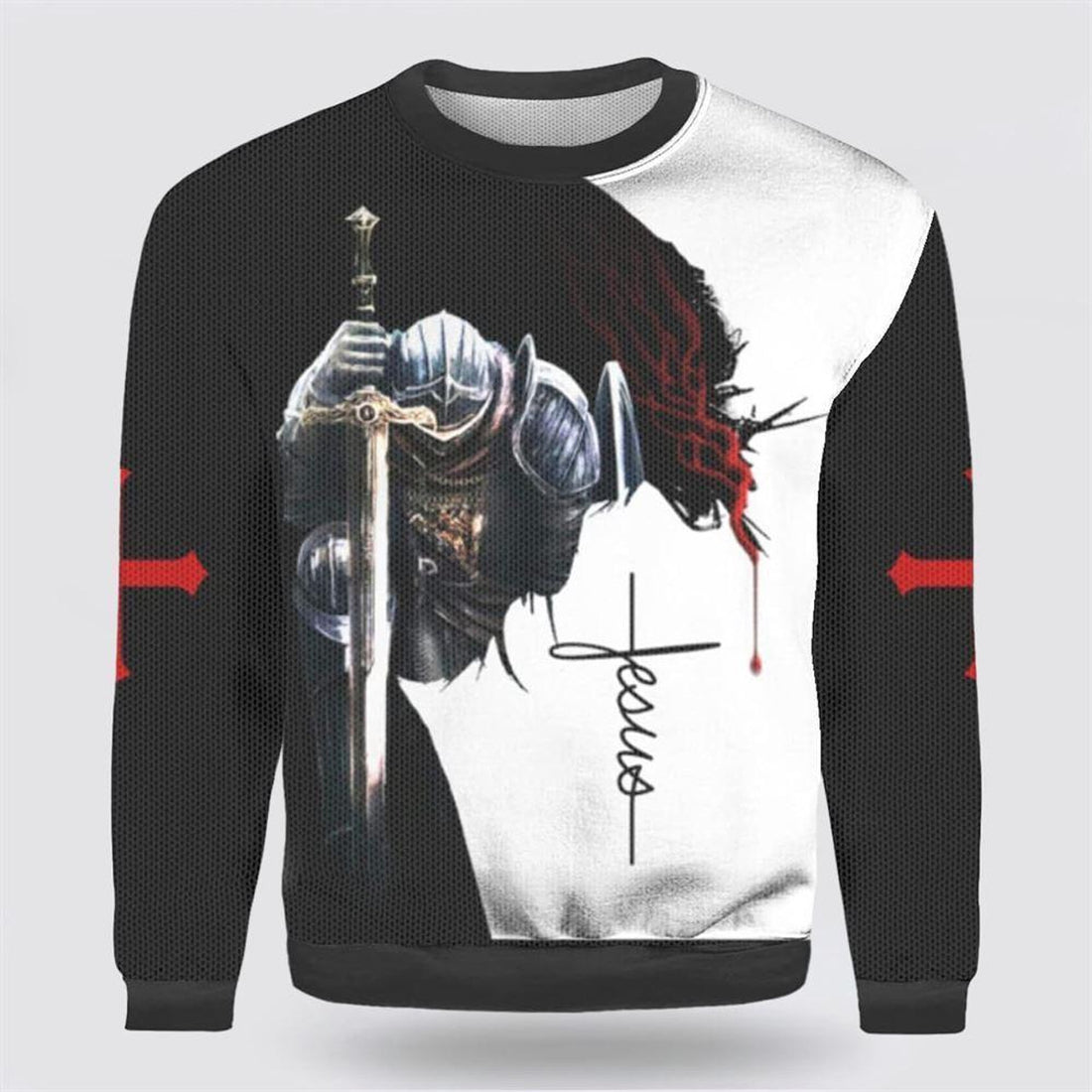 FUNSTUFFPRINT Jesus A Child Of God A Man OF Faith A Warrior Of Christ Ugly Christmas Sweater – Christmas Gifts For Christian Ugly  Sweater