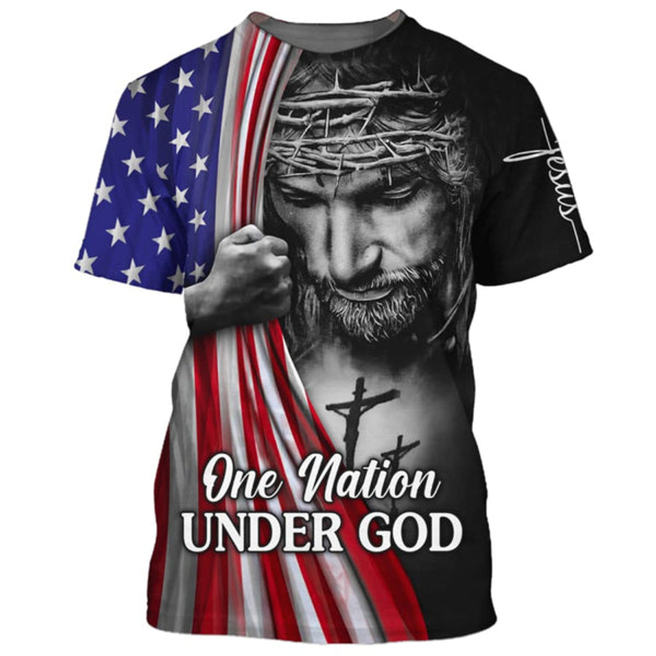 FUNSTUFFPRINT Jesus America One Nation Under God Christian 3D T-shirt