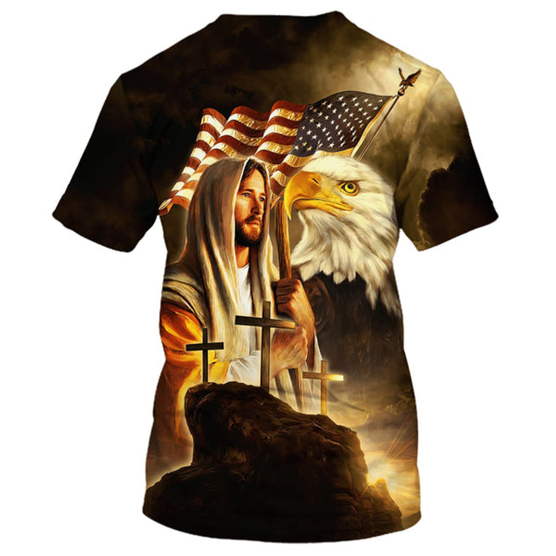 FUNSTUFFPRINT Jesus American Flag With Eagle & Cross 3D All Over Printed Shirt for Men and Women 3D T-shirt