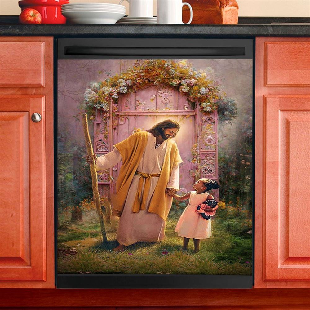 Jesus And Child Girl Dishwasher Cover, Jesus Dishwasher Stickers, Jesus Kitchen Decor