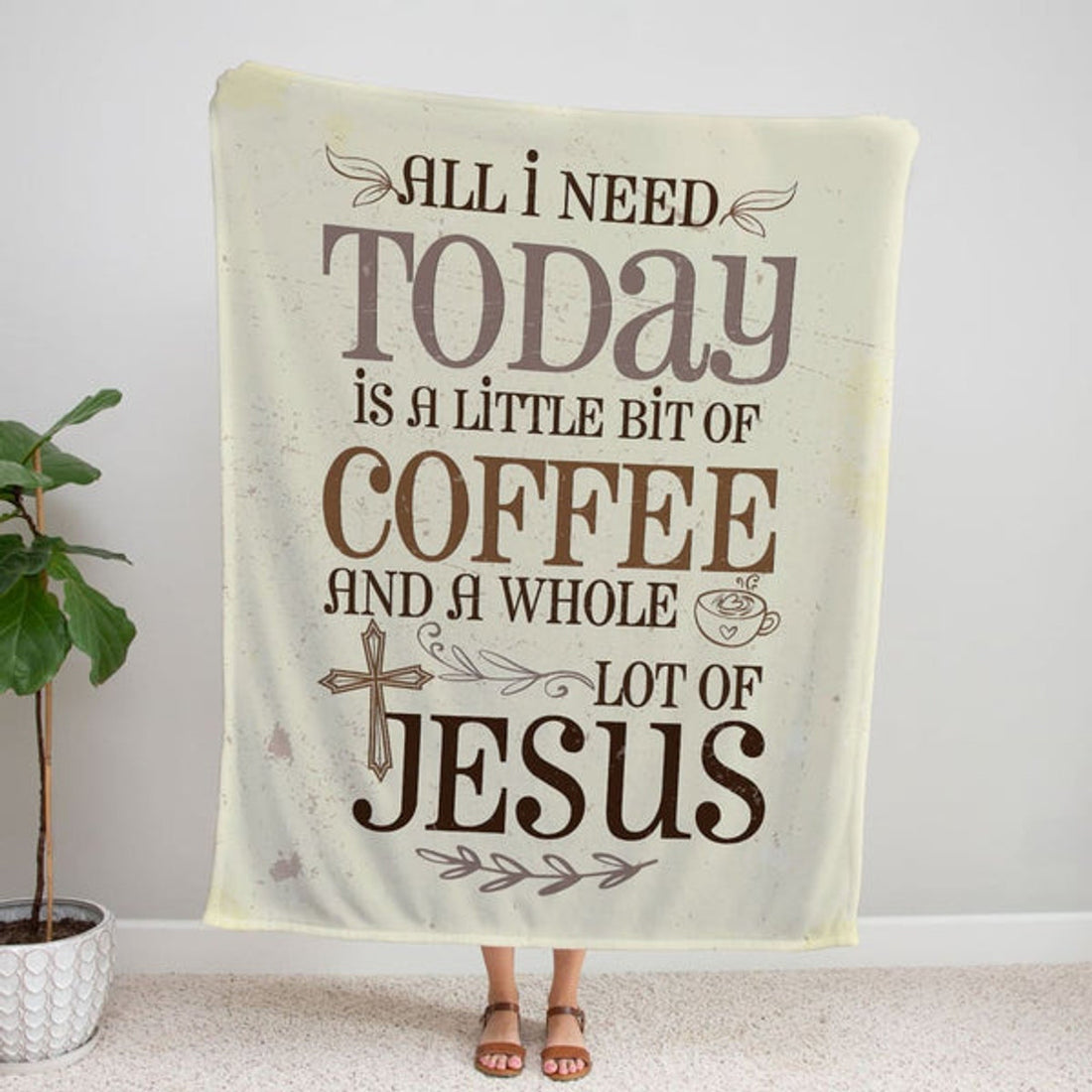 FUNSTUFFPRINT Jesus And Coffee Fleece Blanket - Christian Blanket - Bible Verse Blanket